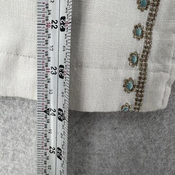 Chicos 100% Linen Jacket Womens 0 (SMALL) Open 3/4 Sleeve Pockets Collarless - Picture 12 of 14